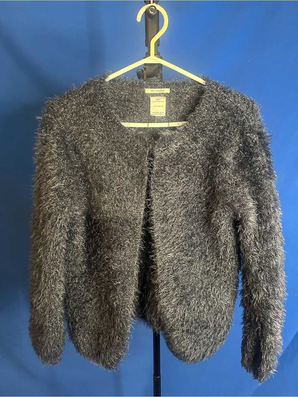 Zara Kids Fuzzy Dark Gray charcoal Open Cardigan Sweater
